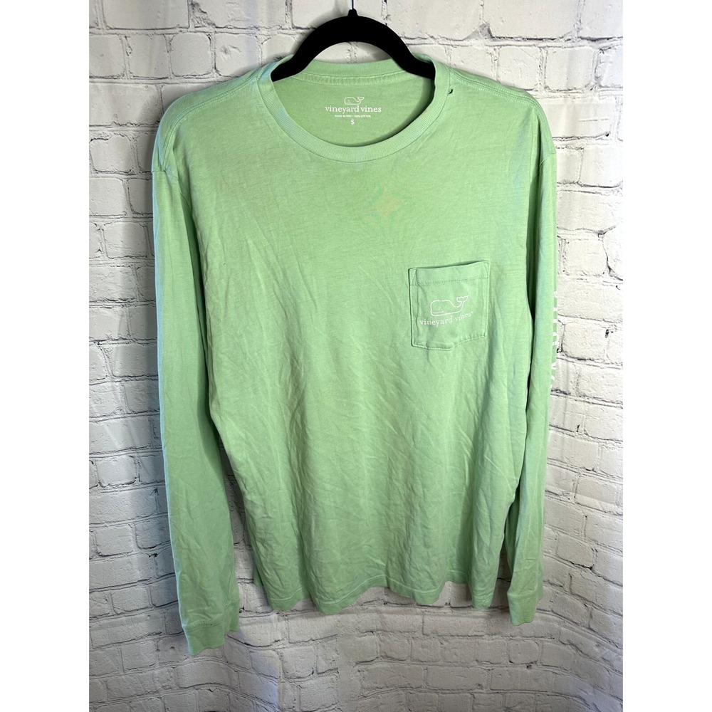 Vineyard Vines Mens Long Sleeve Pocket T-Shirt Green Whale Logo Small